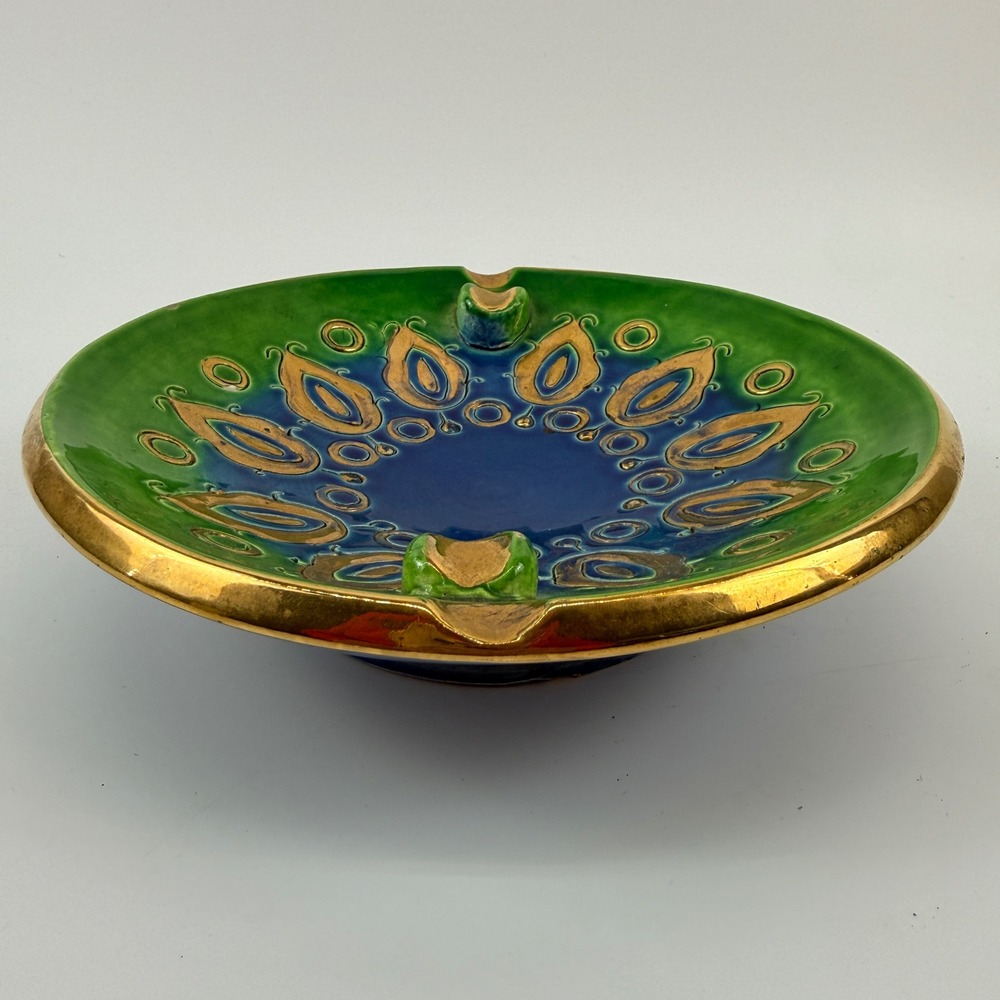 Vintage Bitossi Soraya Thai Silk Ashtray Aldo Londi Italy MCM Pottery Dish 7.5" - Picture 6 of 9